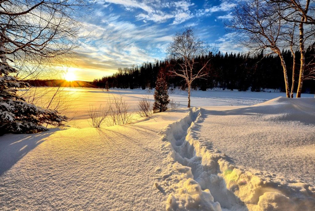 winter landscape, sunset, cold