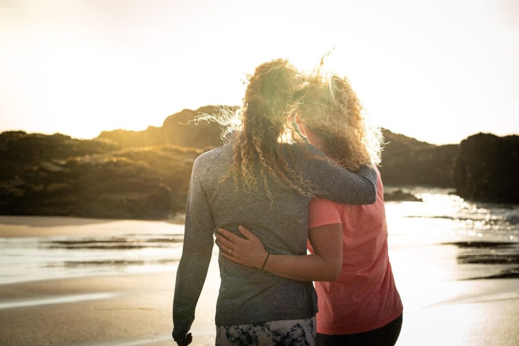 women, outdoors, beach, sand, sister, water, twins, sunset, nature